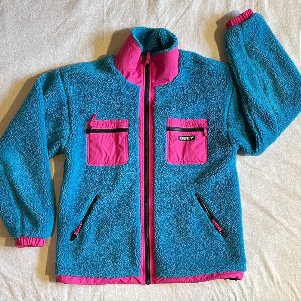 Obey Blue and Pink Fleece Jacket